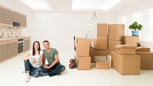 Packed moving boxes prepared for a Kensington home move